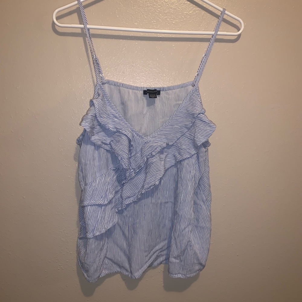 Striped ruffled tank top